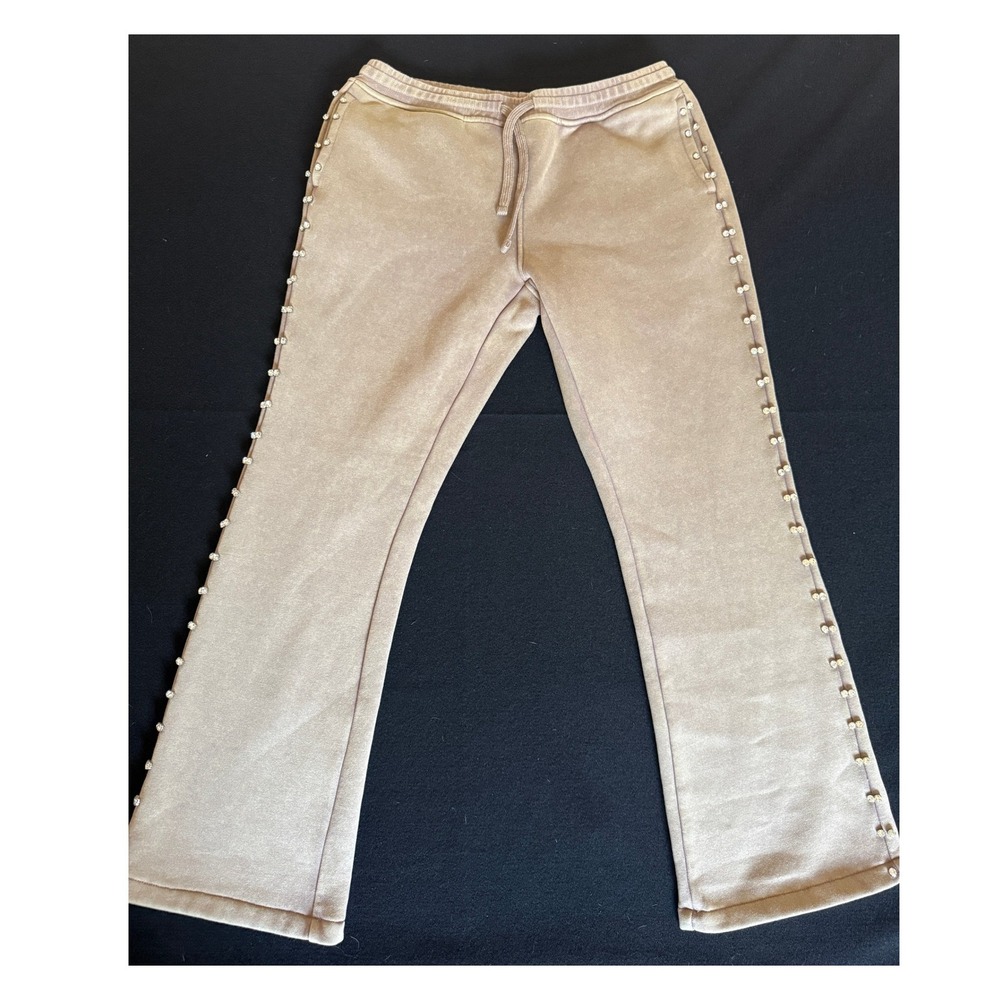Rebel Minds Sweatpants Mens Large Tan Excellent Rhinestone Wide Leg Joggers